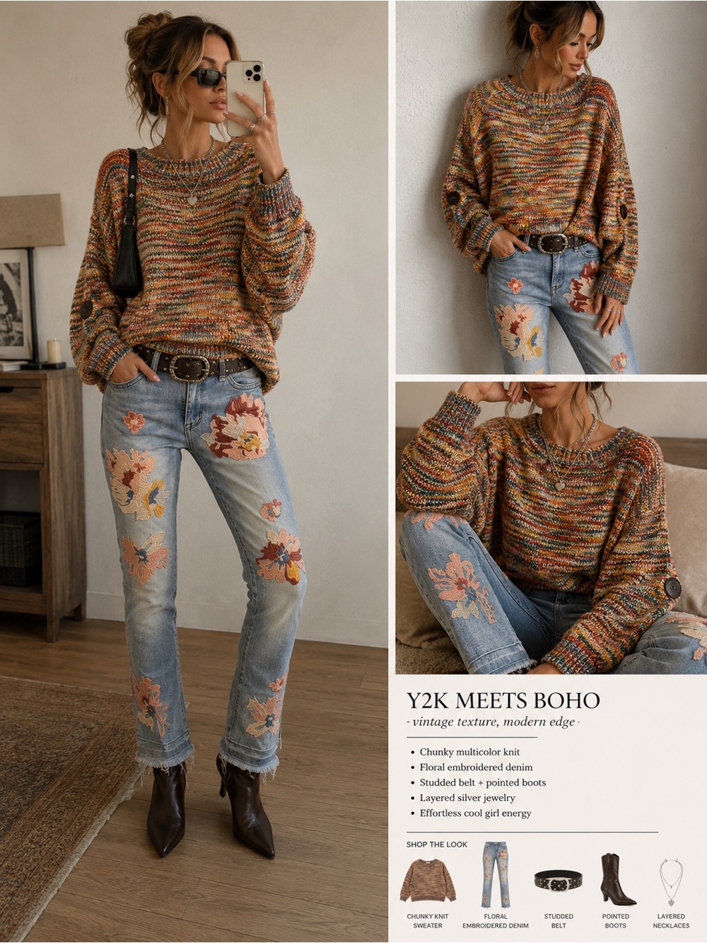 NWT BOHO Oversized Chunky knit Sweater FALL - L